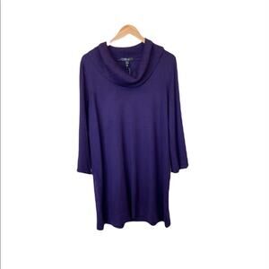 Style & Co purple cowl neck rib knit long sleeve shift sweater dress large NEW